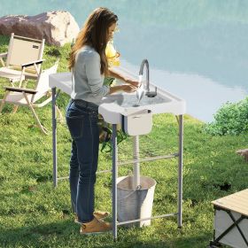 48" Folding Table with Sink Fish Fillet Camping Picnic Outdoor Gardening Table