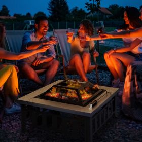 34" Outdoor Fire Pit Square Burning Firepit Bowl with Spark Screen