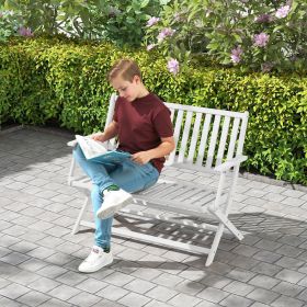 2-Person Foldable Outdoor Bench with Backrest and Armrests for Garden (Option: White-1100x470x170 mm)