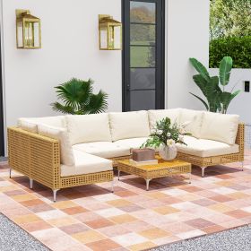 7 Piece Patio Furniture Set (Option: Khaki, Beige-760x750x495 mm)
