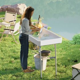 Folding Ice Cooler Table with Drain (Option: White-1080x605x140 mm)